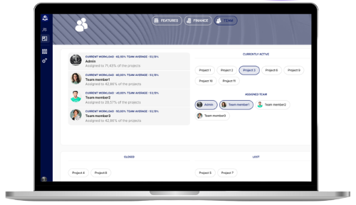 Manage your team efficiently : visualize the percentage of their current workload as well as the team average. Communicate easily thanks to a built-in chat.