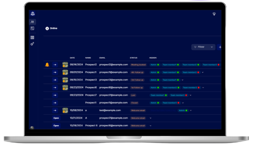 A clear overview of all your prospects, assigned team, progress and follow-up reminders.